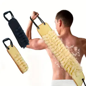 [Dual-Sided Bath Scrubber] 1pc Extra Long Dual-Sided Bath Scrubber with Ergonomic Handle - 36.4 Inch Exfoliating Back Scrubber for Shower & Body Care, Durable Loofah & Sponge Combo for Home Use, Bath Accessories, Personal Care, Textured Sur