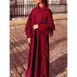 Women's Turkish Dubai Style Maxi Dress Loose Fit Solid Color Muslim Wedding Gown with Pockets Eid Year Round Traditional Outfit Elegant Dresses for Women Classy Arabic QJ1433092