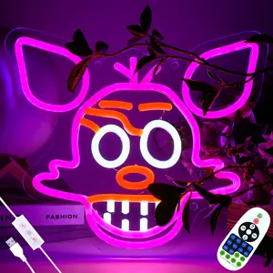 Remote Control Fnaf Fox Neon Sign for Wall Decor,Five Nights LED Neon Lights for Game room,Gaming Room, Kids Room, Bar Decoration(Timer Function)