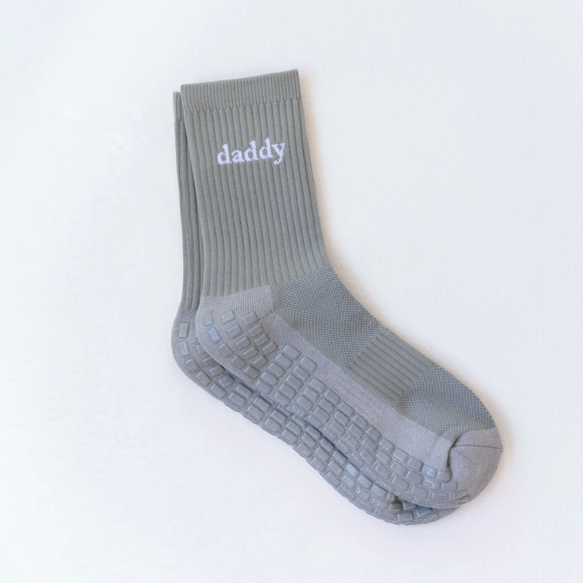 Daddy Crew Grip Socks (Grey) Men's Socks for Pilates, Barre, Lagree