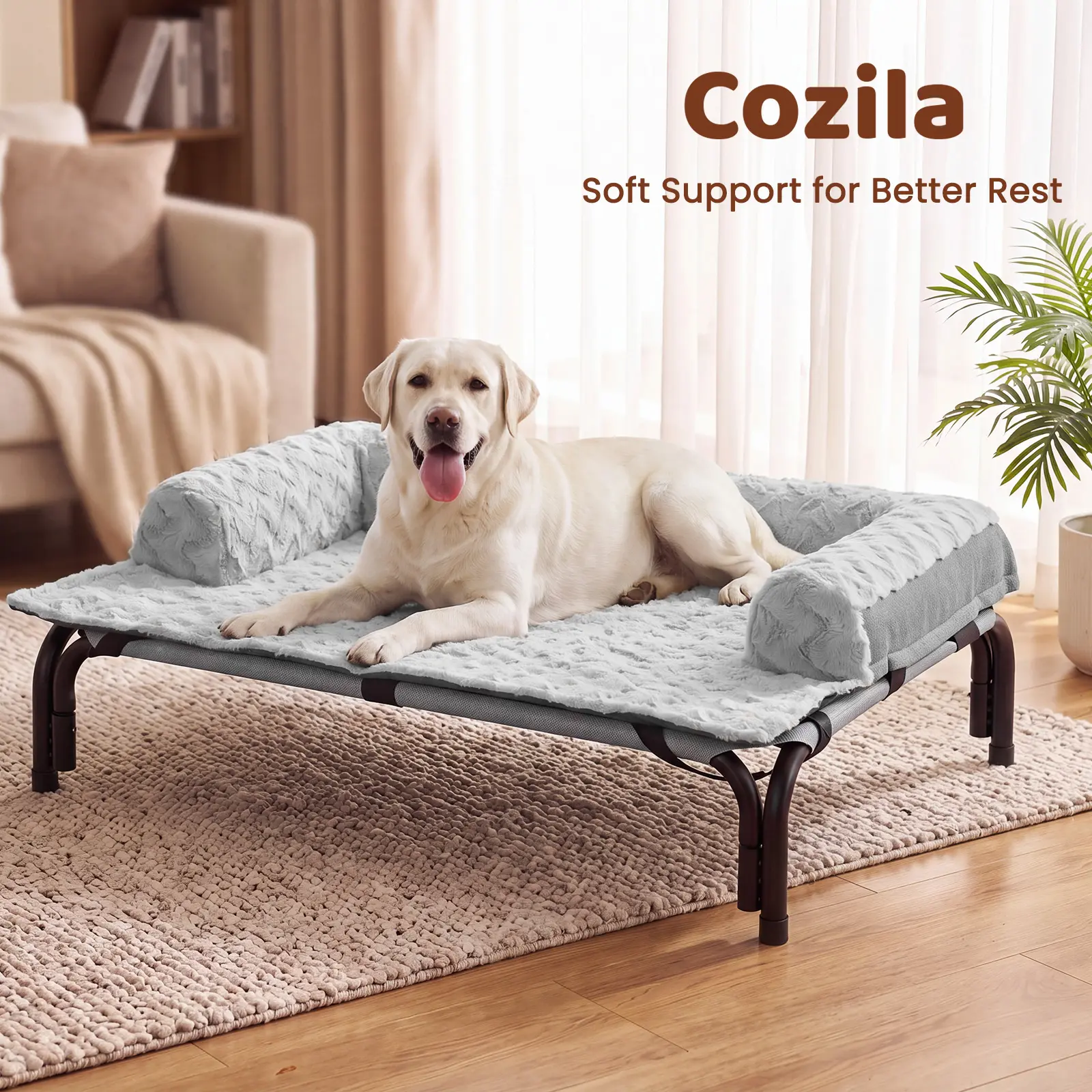 Cozila Classic Plaid Raised Dog Bed for Large Dogs - All-Season Pet Cot with Breathable Fabric (Airy on Skin), Removable Plush Mat, Stable Metal Frame, Non-Slip Portable Design, Drier Paw Contact, Heat Reduction for Indoor & Outdoor Use