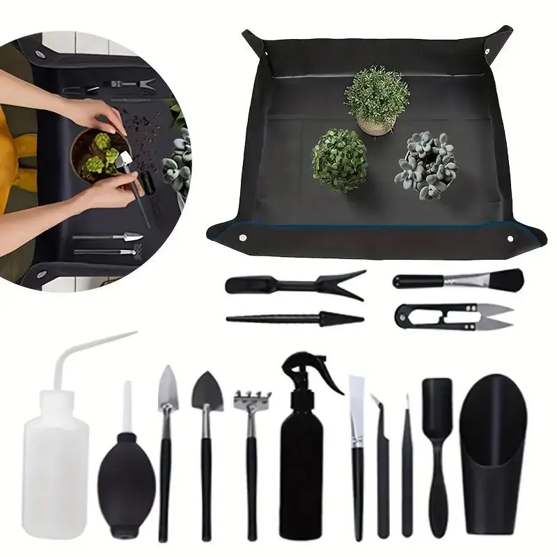15 in 1 Mini Portable Gardening Tool Set, Durable Stainless Steel Handle Metal Garden Tool Set, Multifunctional Garden Tool Kit for Home Indoor Plant Care