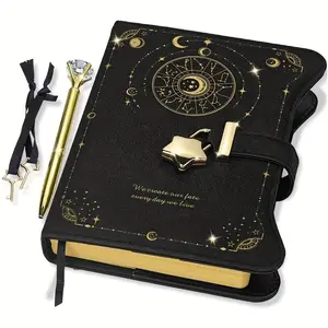 Journal with Pen Lock Key, 360-Page B6 Notebook, Replaceable Inner Core, Starry Sky Moon Design, Perfect Gift for Men and Women