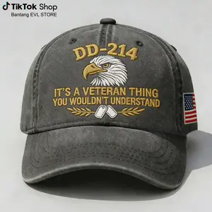 DD-214 Veteran Washed Dad Hat, It’s A Veteran Thing You Wouldn’t Understand Embroidered Cap, Patriotic Military Eagle Vintage Distressed Baseball Hat For Men Women