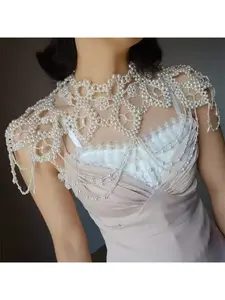 European and American Cross-border Retro Elegant Woven Shawl, Pearl-Embellished Bold and Sensual Body Chain, Slim-Fit and Versatile Evening Gown