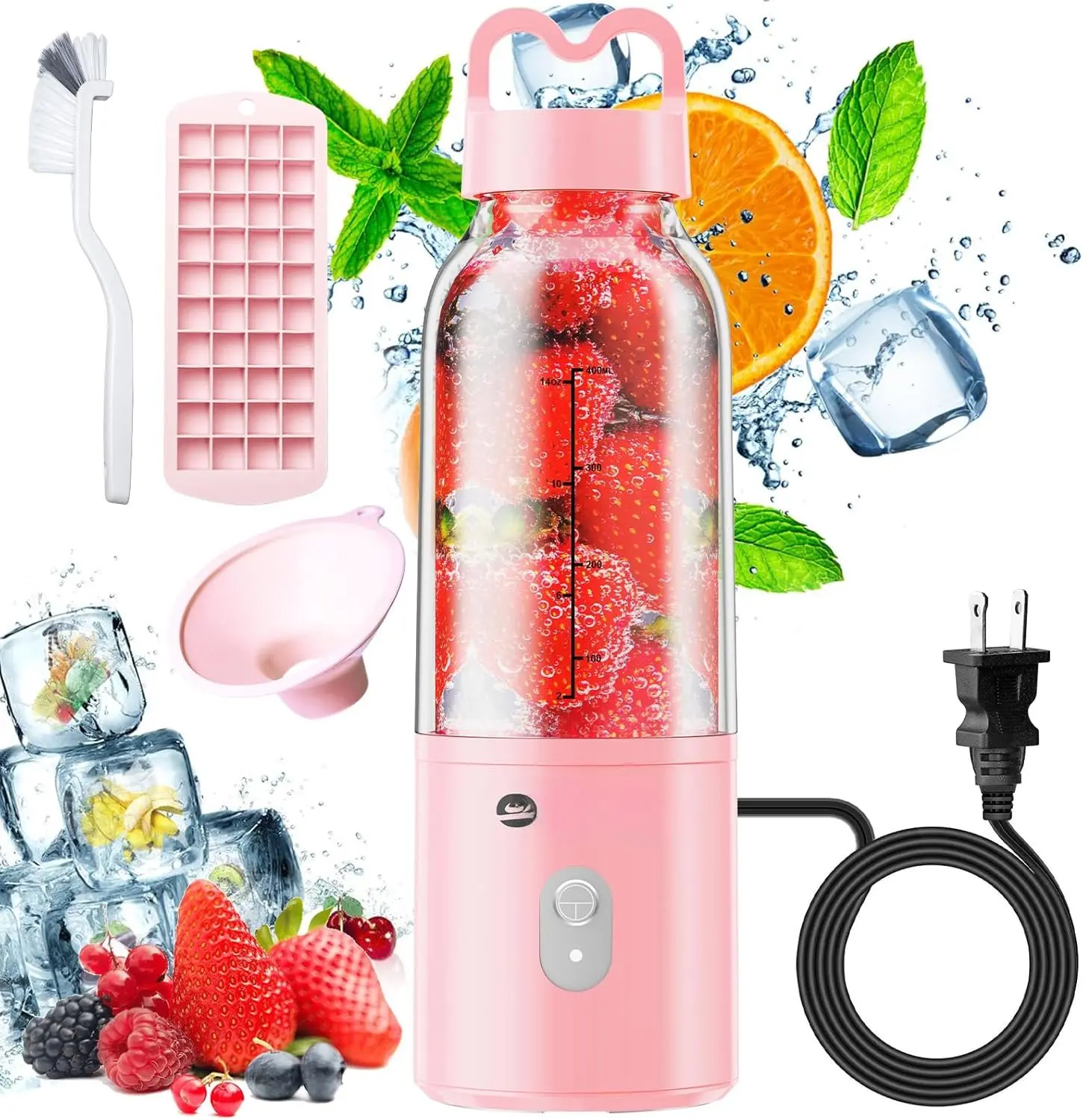 Portable Personal Blender 17 OZ/500 ML Juicer, 175W Personal Size Blender, Ideal for Smoothies, Ice Blending, Juicing, and  Processing, Compact, Convenient, and Versatile (Pink)