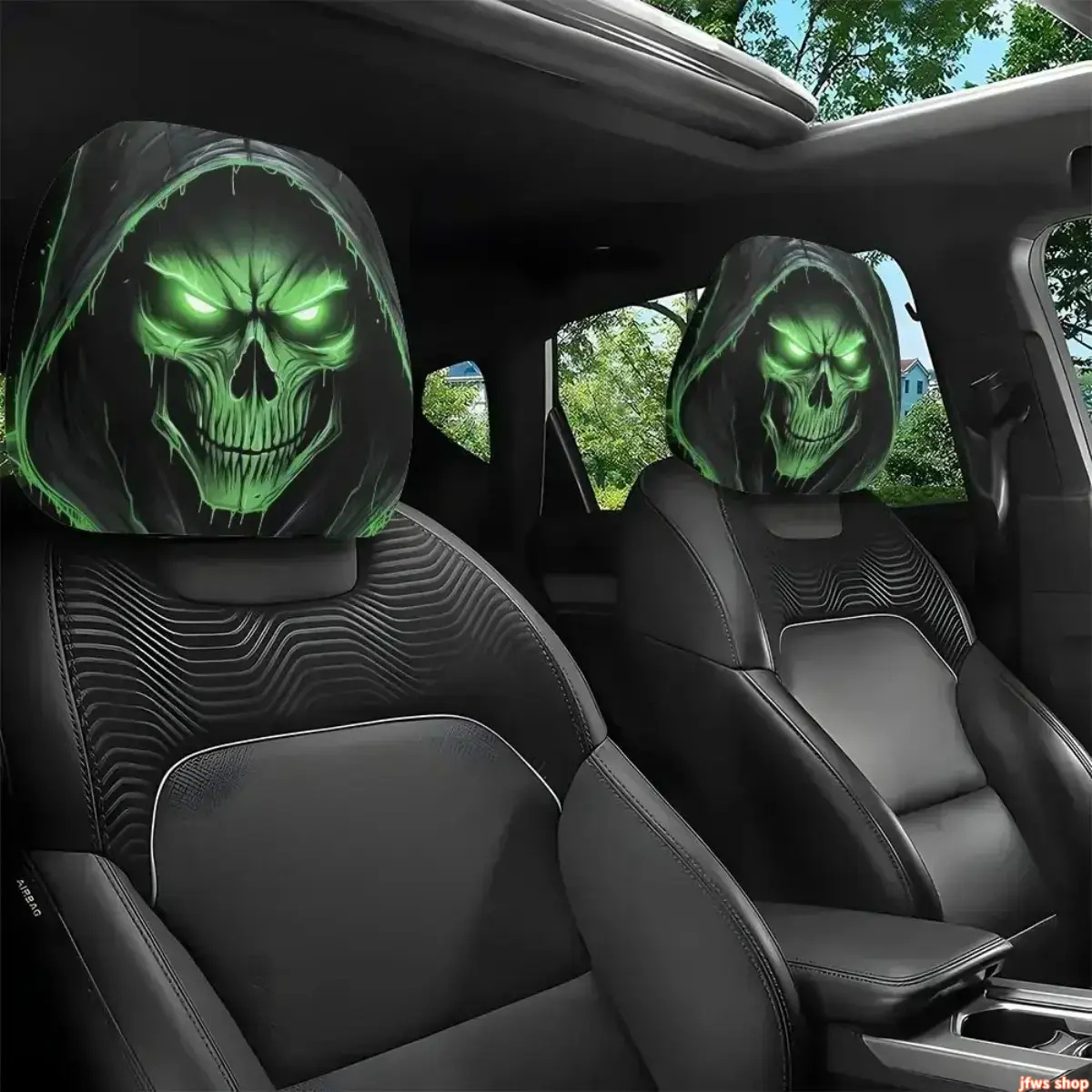 2-Pack Skull Print Car Headrest Covers - Elastic Fit, Washable, Comfortable Car Seat Decorative Cushions for Long Driving, Halloween Gifts homedecor