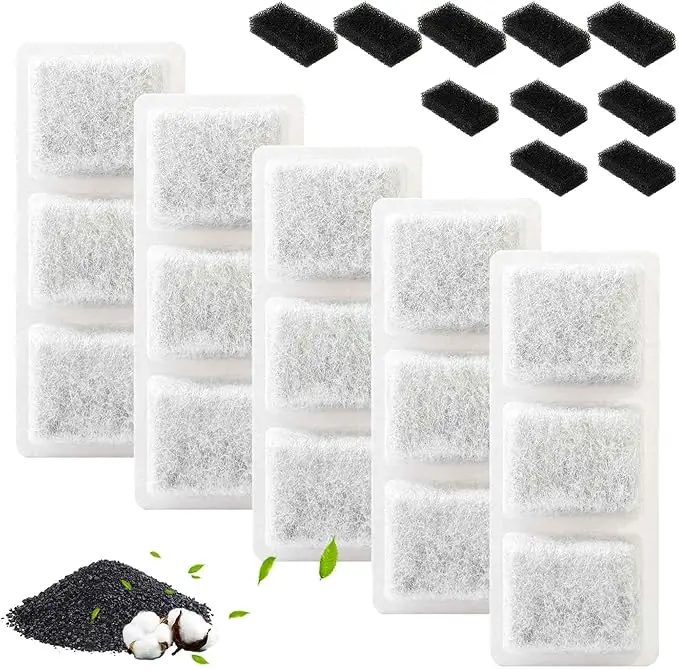 【Pettok】Replacement Filter Sponge & Activated Carbon Set for BUPPLEE Basic and Smart Cat Water Fountain (5 Packs)/Replacement Filter Box