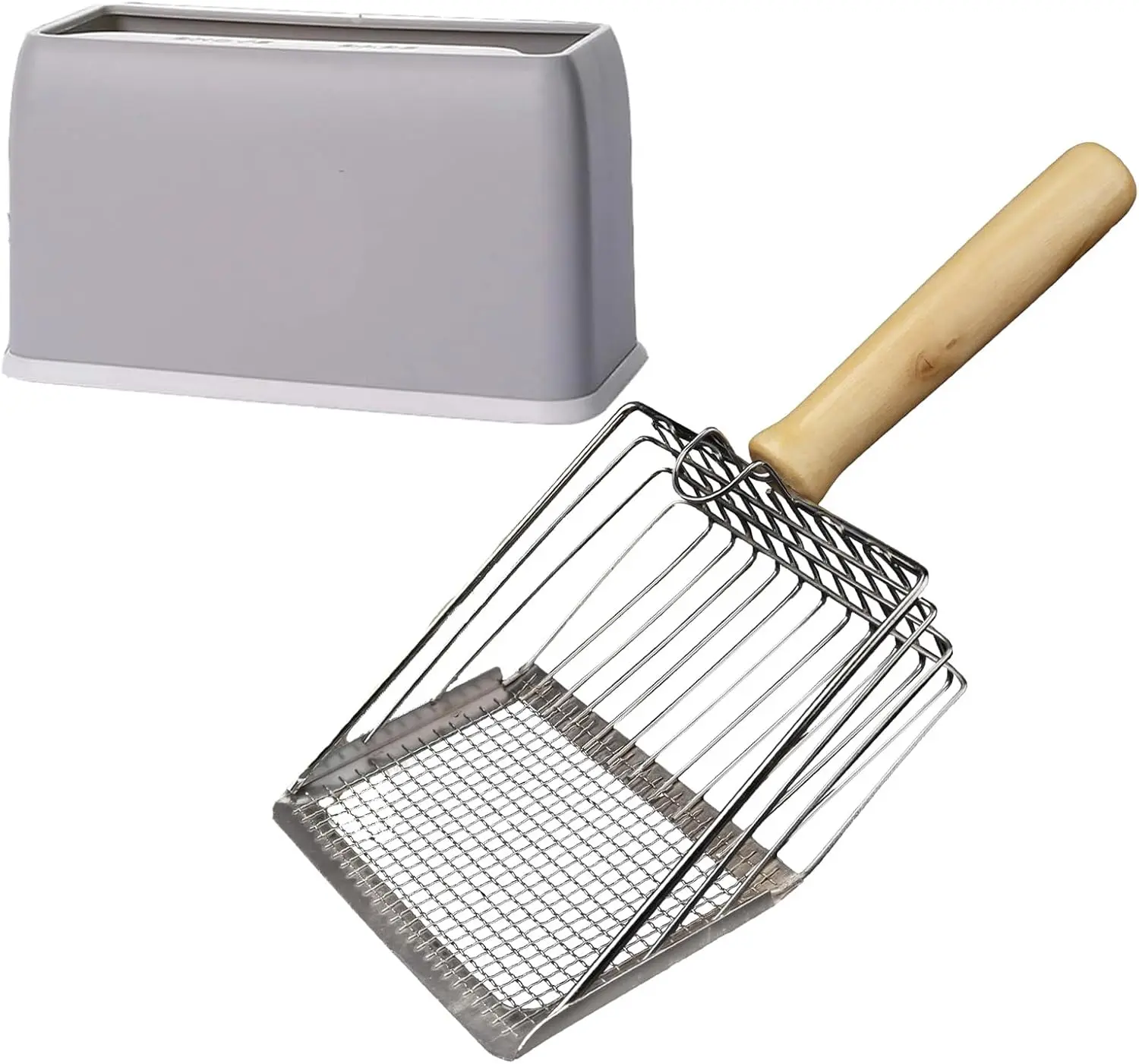 Cat Litter Scoop, Premium Kitty Shovel with Hook and Hole, Metal Sifter Scooper Stainless Steel for Easy Cleaning, Durable and Heavy Duty, Odor-Free for Litter Box (Scoop with Holder)