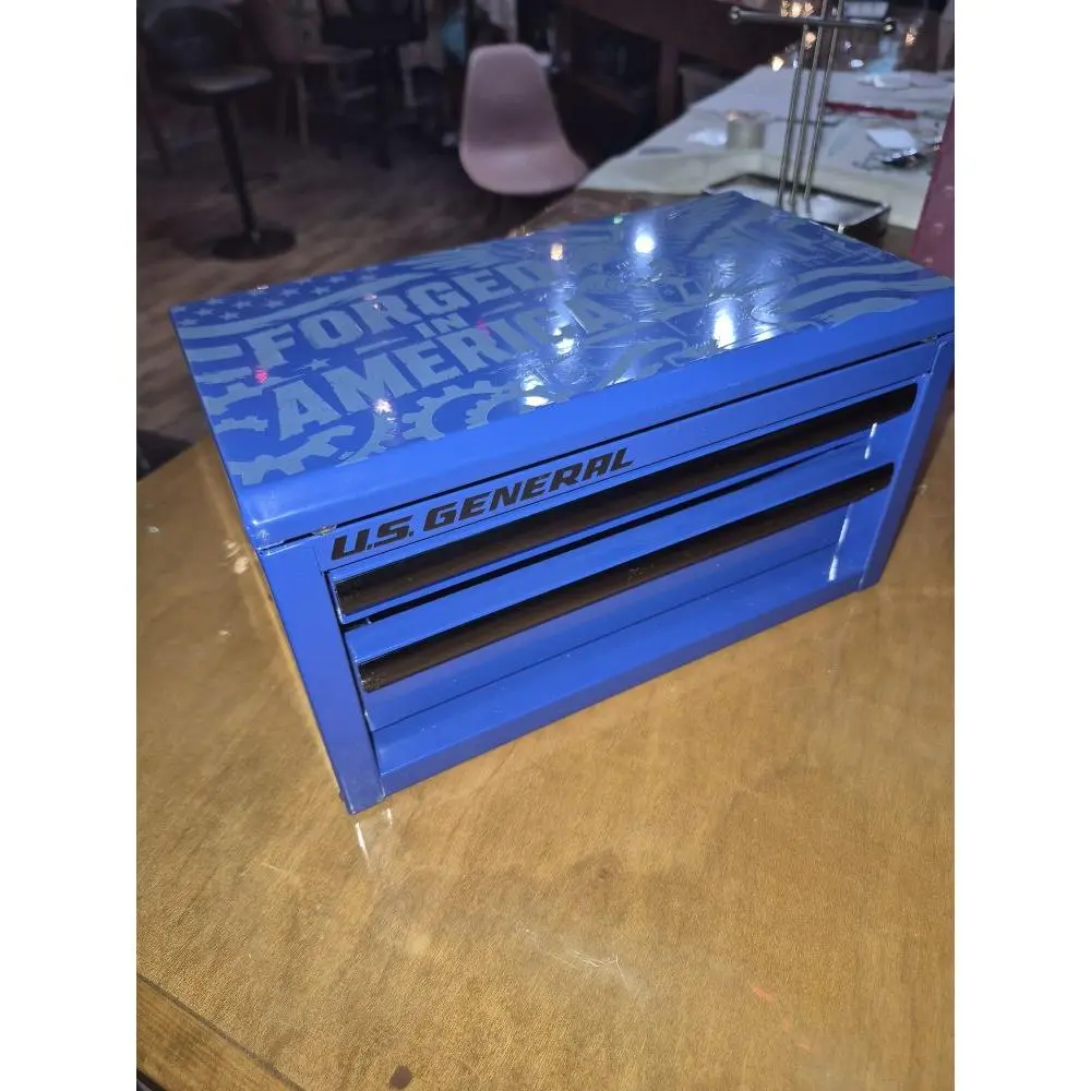 U.S. General Blue Lazer Etched Mini Tool Box Forged in America with Etched Design