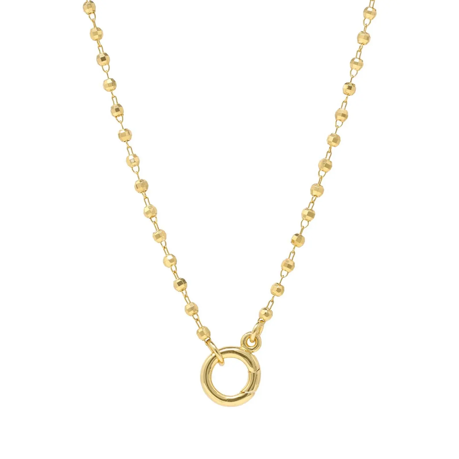 Bauble Sky Circle Carabiner Lock Necklace – Modern Simplicity with Customizable Charm & Faceted Bead Accents