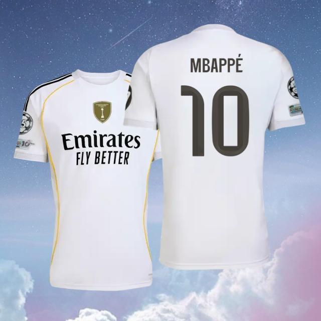 25 26 Home Kit White 10# Mbappe Short Sleeve Soccer Jersey Fans Version