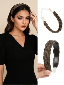 2-Pack: 14-Inch Braided Headbands for Women — Synthetic Fiber Hairbands featuring a Pre-Stretched Braided Design and Non-Slip Comb Teeth. Stylish and Versatile, Perfect for Daily Wear, Parties, Carnivals, Music Festivals, and Other Events.