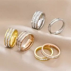 Three piece set of high-end full diamond ring made of titanium steel that does not fade, light luxury, niche gift for girlfriend and best friend, with a sense of ceremony