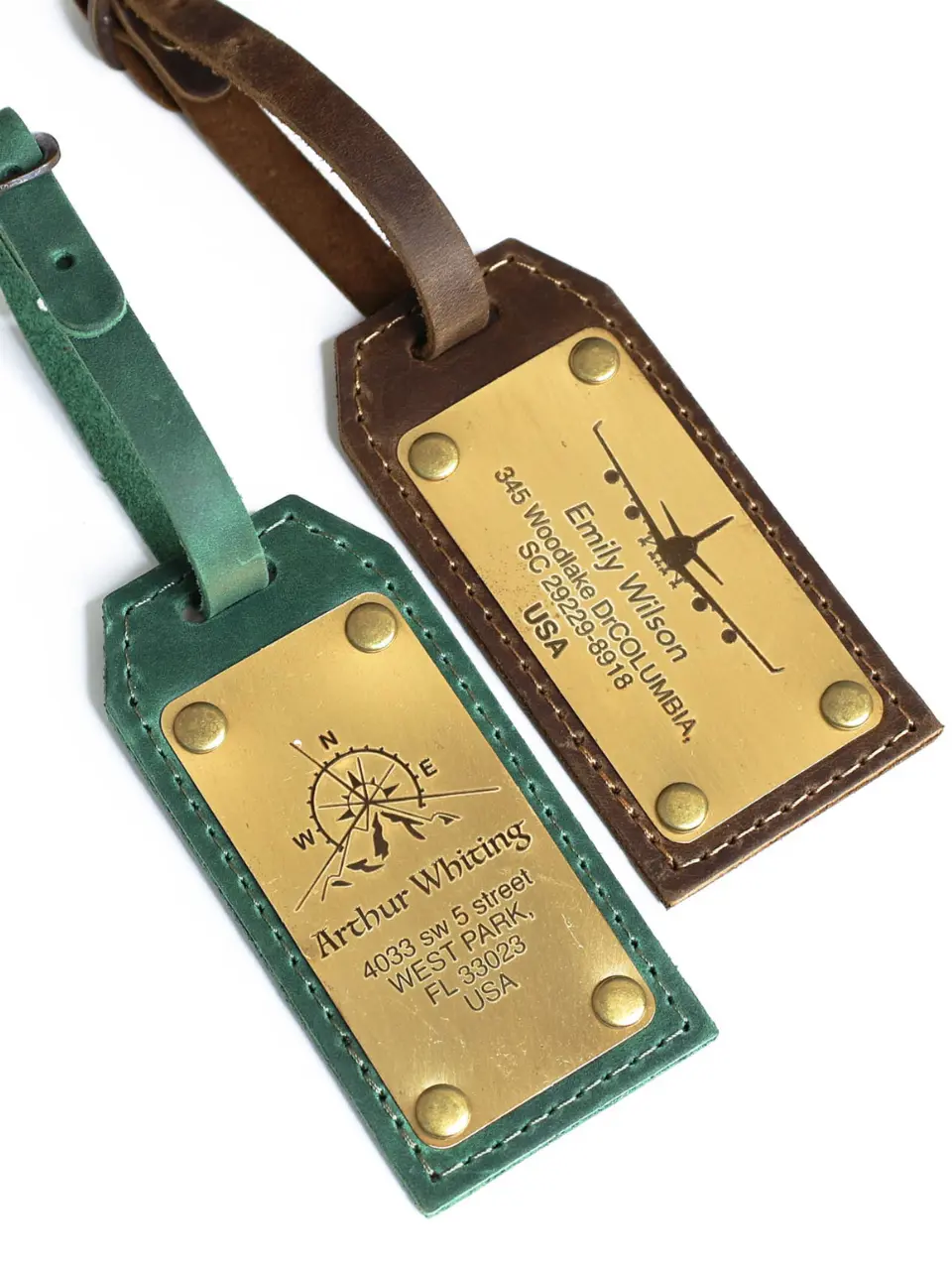 Personalized Leather Luggage Tags for Travel - Customizable Engraved Monogram Name and Initial - Wedding Favors and Gifts