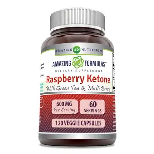 Amazing Formulas Raspberry Ketone with Green Tea & Multi-Berry 500 Mg Supplement | 120 Vegetarian Capsules | Non-GMO | Gluten-Free | Made in USA