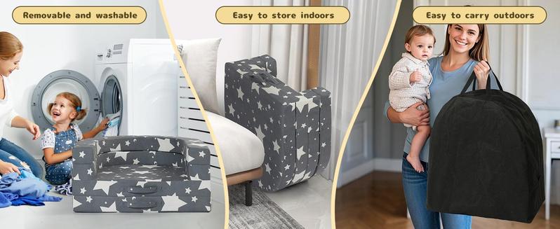 Erament Travel Toddler Bed 3-in-1 Portable Foldable Chair Soft Foam Floor Lounger with Washable Cover Kids Travel Bed for Toddlers 1-3 Star