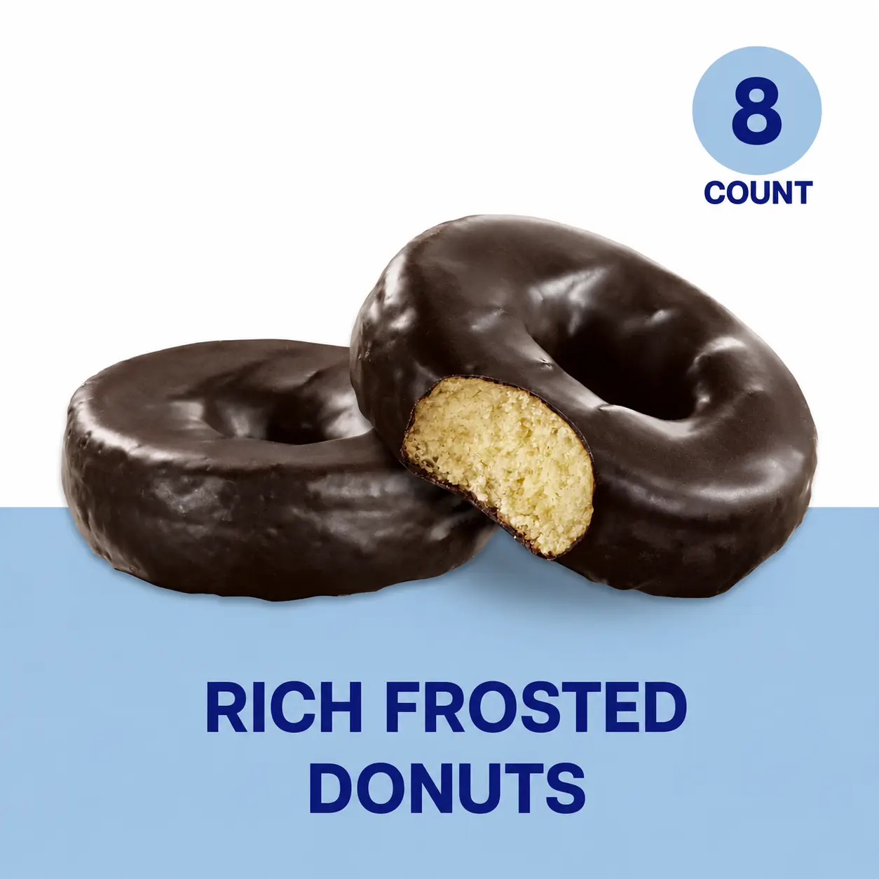Rich Frosted Chocolate Donuts, 8 Count, Chocolate-Dipped Golden Cake Donuts, 1.88 oz Each, 15 oz Box