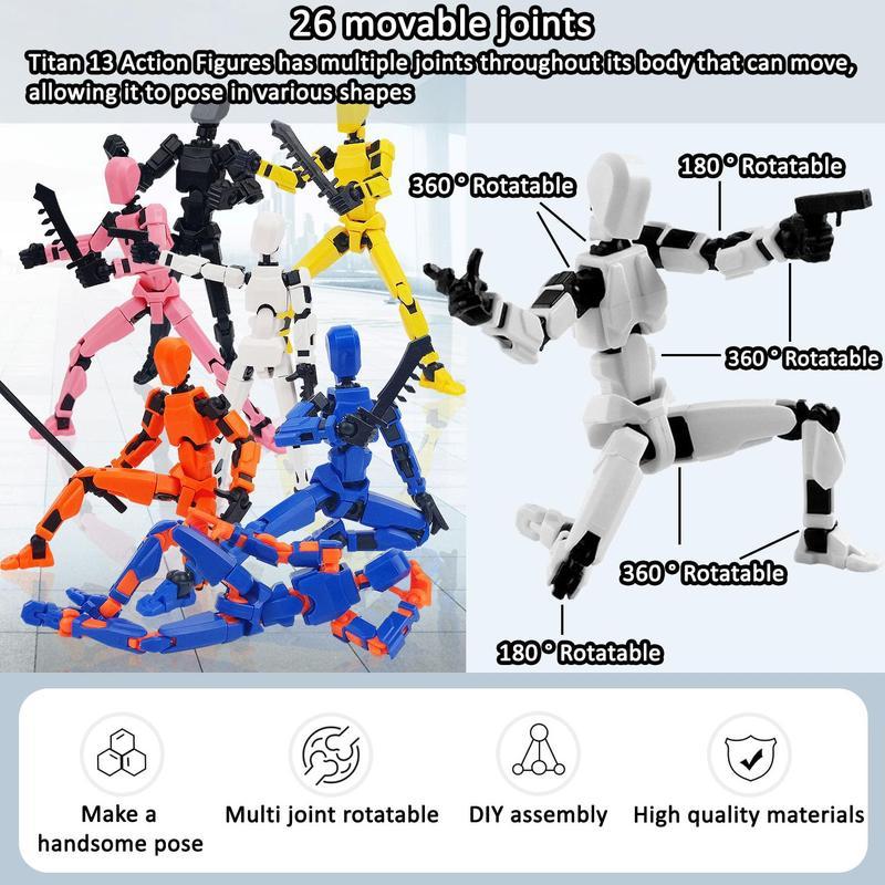 Assembly-Required Dummy Titan T13 Articulated Action Figure Multi-Jointed Movable Lucky Action Figure Multi-Articular Desktop Decoration Creative Gift Craft Model Toy Set