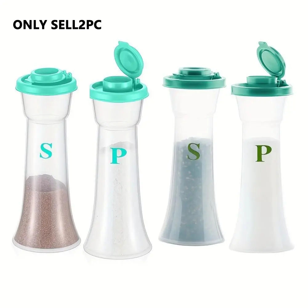 2pcs Large Plastic Salt and Pepper Shakers Set with Lids, Kitchenware Kitchen Gadgets Moisture Proof Portable Salt Shaker Pepper Container Timer Covered Salt and Pepper Holder for Home Kitchen Restaurant Camping