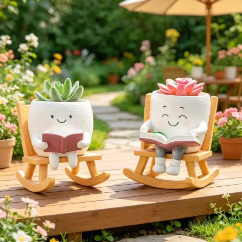2pack Resin Rocking Chair Flower Pot, Cute Cartoon Succulent Planter, Indoor/outdoor Garden Decor, Unique Gift for Plant Lovers, Decorative Flower Pot, Plant Pots Indoor