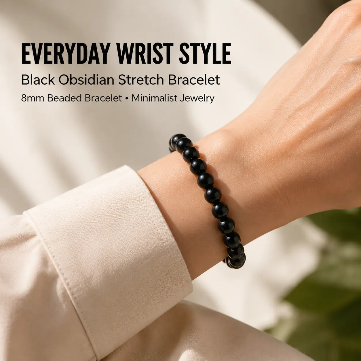 Non-Natural Crystal Black Round Bead Bracelet, Fashionable Jewelry Accessory