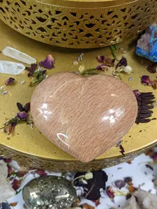 Large Thick Peach Moonstone Heart Flashy Polished Puff Gemstone Healing Crystal Palm Stone Chakra Natural Mineral Specimen Meditation Pocket