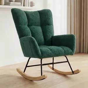 Rocking Chair with High Backrest, Teddy Upholstered Indoor Reading Glider Chair with Comfy Seat for Bedroom, Living Room