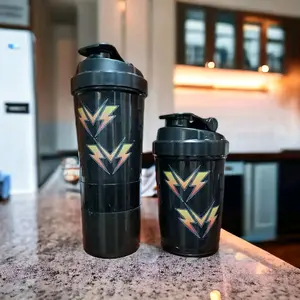 4 Compartment Shaker Cup with Black Lid, Ideal for Smoothies, Protein Shakes, and Pre-Workout Smoothies