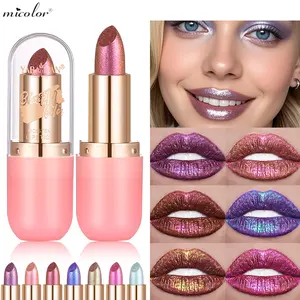 Micolor Chameleon Shiny Lipstick 01 - Highly Pigmented Metallic Lipstick with Gradient Color Long Lasting Makeup for All Day Perfect for Music Festivals Glossy Balm Finish Blurring Gloss Balm