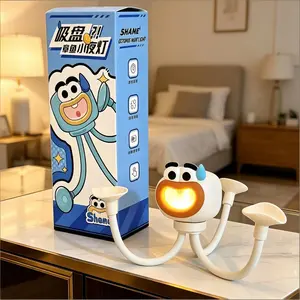 Cute suction cup night light with bendable suction cup legs, cute fool face LED light, portable mini desk lamp and phone holder