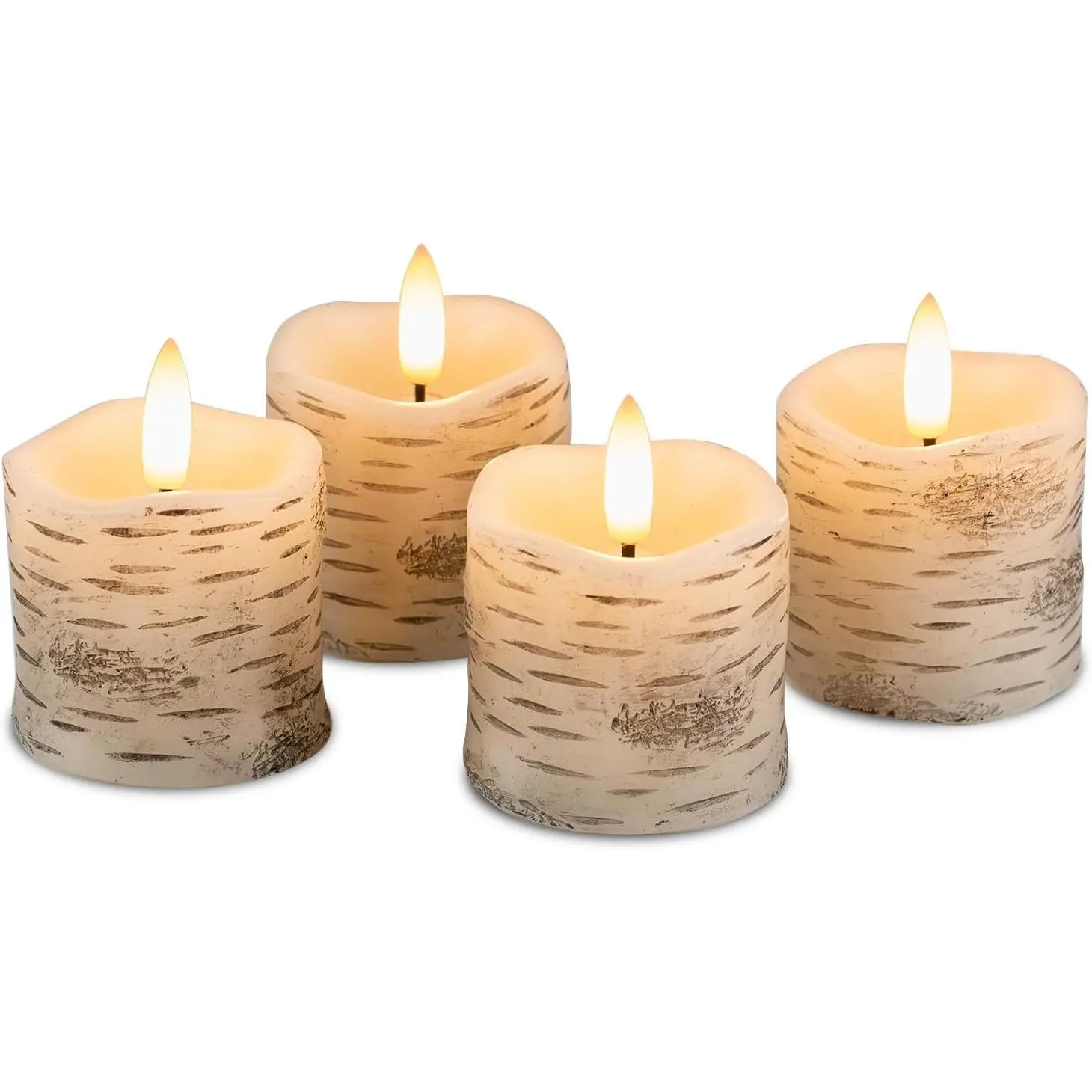 4-Count (4 Pack) 2" Birch Design Flameless Votive LED Tealights, Real Wax Indoor Candle Lights with Built-In Timer, 3-Way Switch & 1 x CR2450 Battery, Home Decor Supplies for Christmas, Weddings