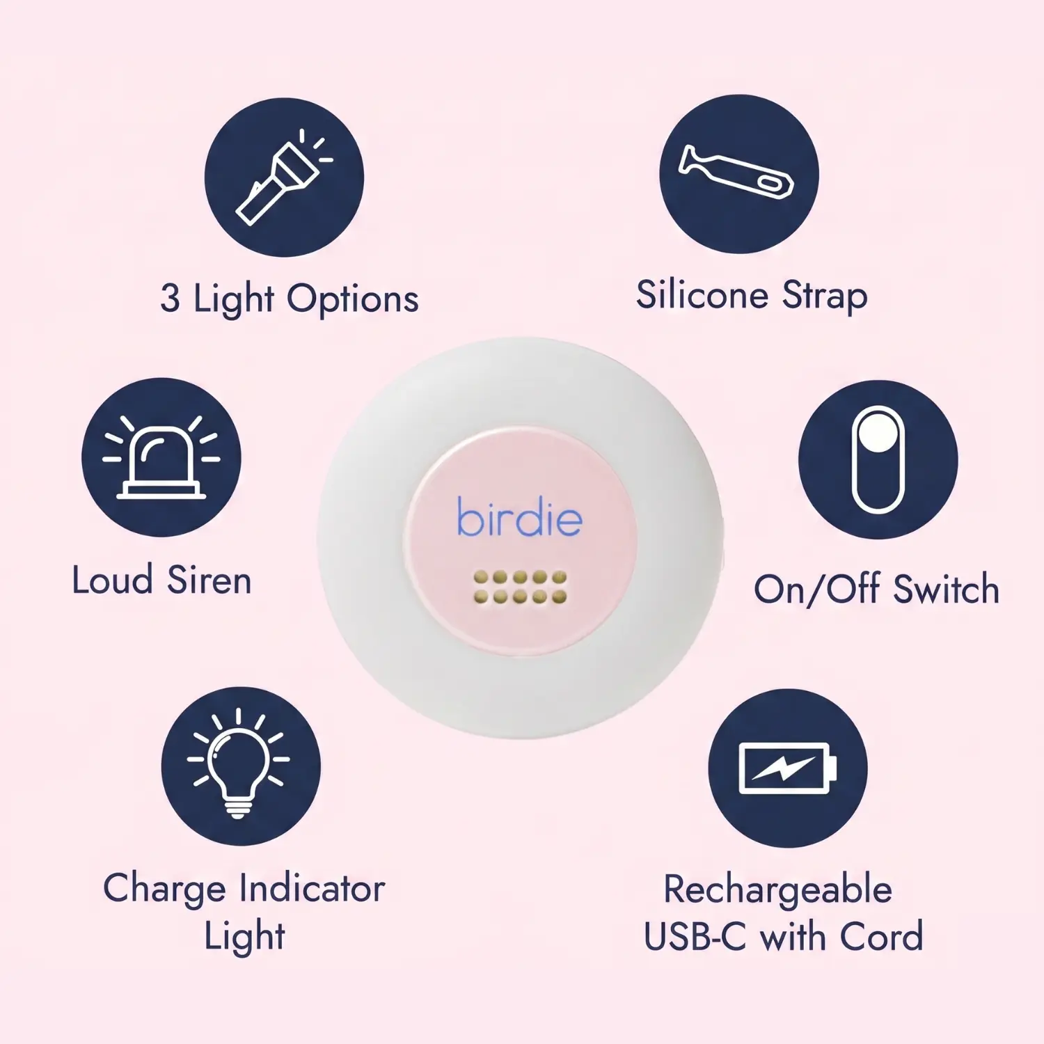 She's Birdie - Handsfree Personal Safety Alarm Disc for Runs, Walks, Bike Rides, and Late Nights - Loud Siren, LED Light for Night Walks, Rechargeable, Clip On, Lightweight, Water Resistant