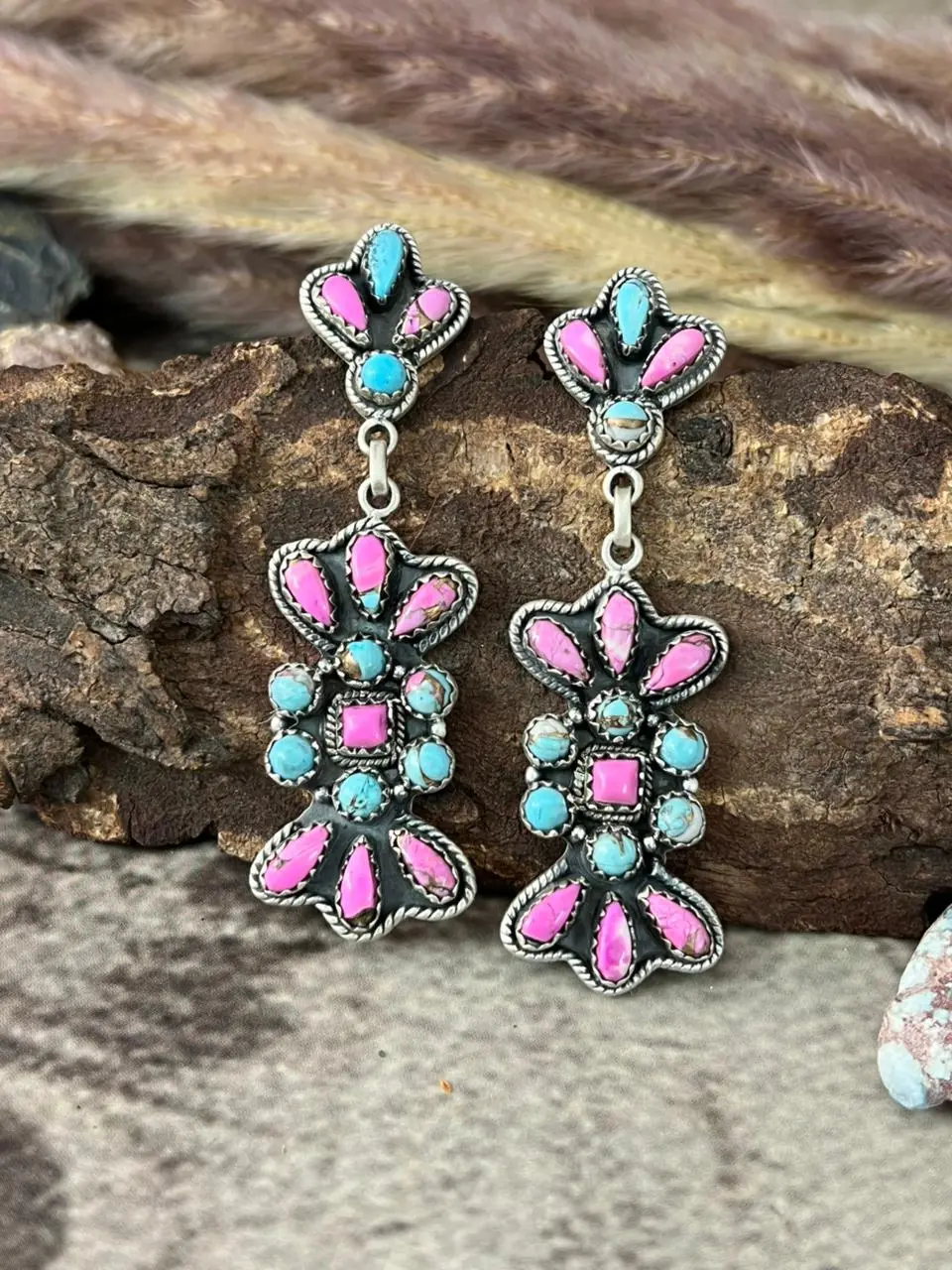 Handmade Sterling Silver Cotton Candy Post Dangle Earrings "Signed Nizhoni"