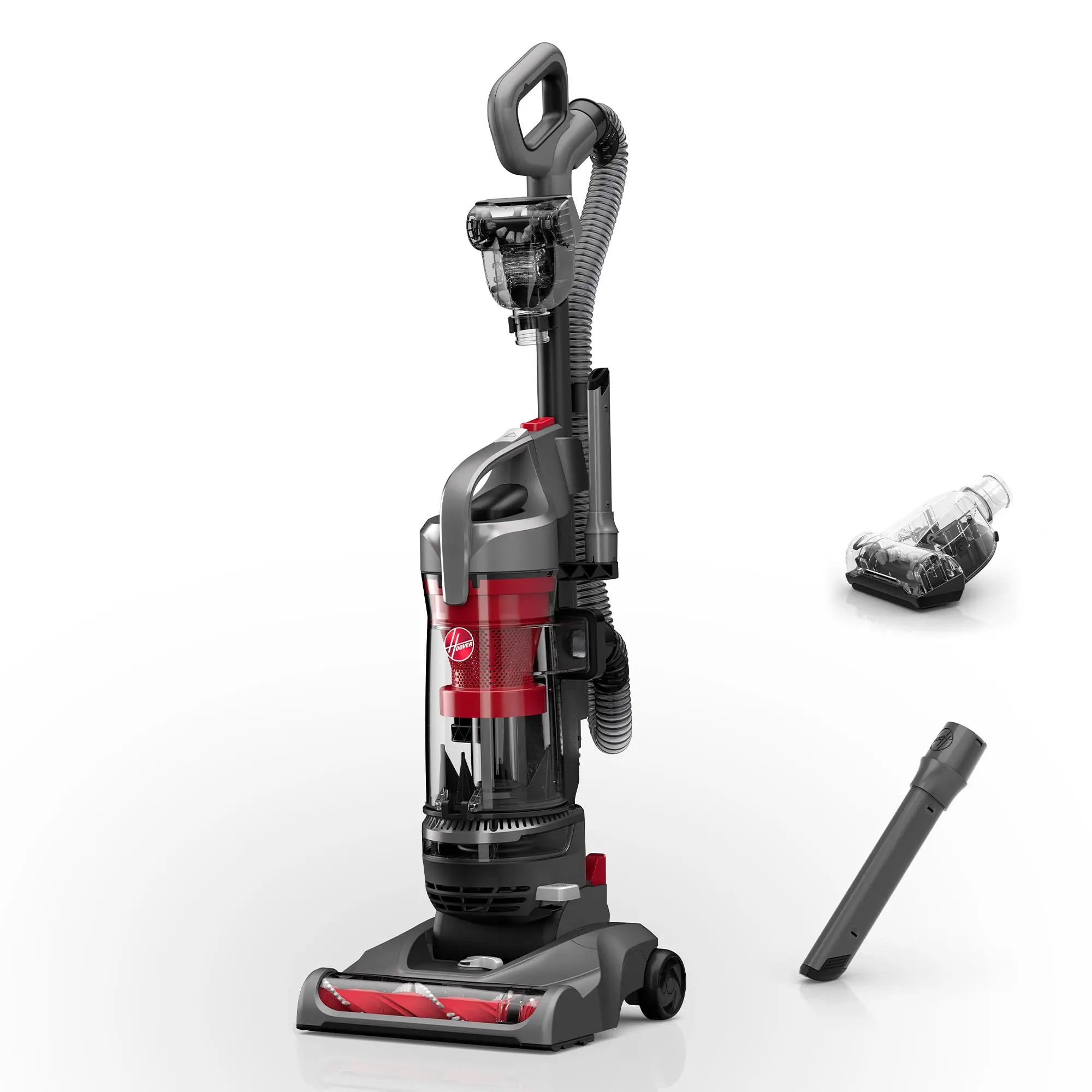Hoover Rewind Pet Bagless Upright Vacuum Cleaner UH77410V - Gray & Red, Pet-Friendly, Automatic Cord Rewind, Multi-Surface & Above-Floor Cleaning