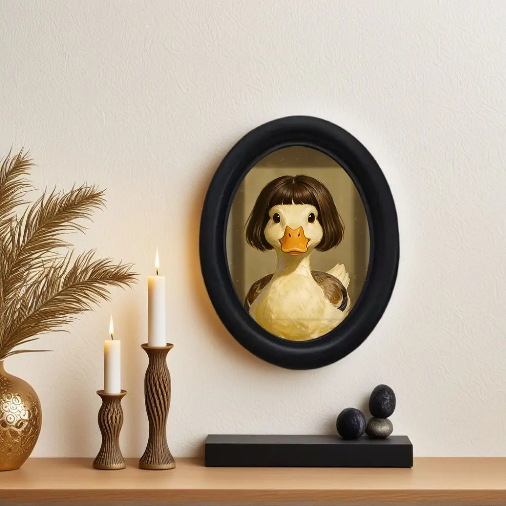 Vintage Duck Head Oval Frame Wall Decor, Fun Anthropomorphic Animal Wall Art, Unique Room Decoration, Healing Wall Ornament, Home Decor Accessory