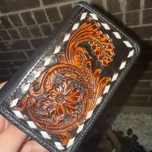Tooled Leather Trifold Rodeo Wallet - Brown
