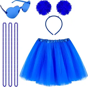 Women Tutu Costume Accessories Set With Headband Sunglasses Halloween 80s Cosplay Birthday PartyGift.