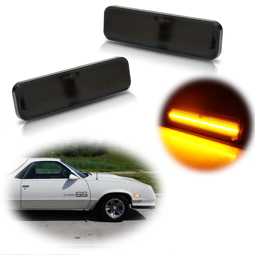 2pcs Smoked Amber LED Front Bumper Side Marker lamps Lights For 1982 1983 1984 1985 1986 1987 El Camino & Caballero, Replace OEM #: 929986