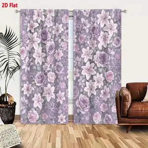 2 pieces of high-definition digital retro-style hand-drawn star lily patterned curtains. Made of polyester, semi-transparent material. Machine washable. Suitable for bedrooms, living rooms and home decoration.
