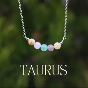 Handmade Taurus Crystal Bead Necklace | Dainty Daily Wear | Natural Tumbled Stones | Personalized Healing Crystal Astrology/Zodiac Necklace | Birthday and  Anniversary