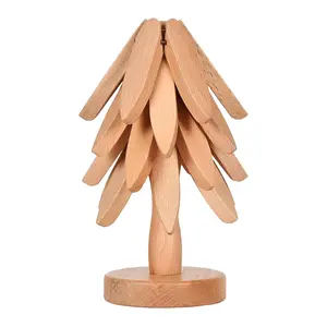 Wooden Trivets for Hot Dishes,4 Wooden Tree Hot Pads Auto Foldable Coasters, Protecting The Kitchen Table Suitable for Hot Dishes, Pots, Bowls, Teapots, Hot Pot Racks