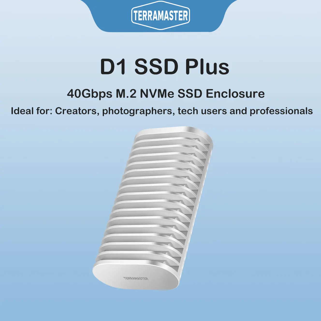TERRAMASTER D1 SSD Plus 40Gbps M.2 NVMe SSD Enclosure - Aluminum M.2 Enclosure USB Type-C, Compatible with USB 4/3.2/3.1/3.0/2.0, Thunderbolt 5/4/3, Mobile App for Data Backup Included (Diskless)