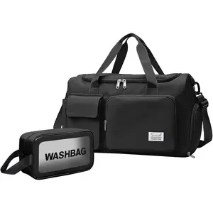 Gym Bag for Women Men, Travel Duffle Bag Large Capacity Carry  Weekender Bag With Shoe Compartment Gym Tote Dry Wet Separation Duffel Bag with Makeup Bag, Black