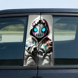 2 Pcs Personalized Creative Car B-pillar Sticker with Unique Skull Design and Vibrant Colors for Stylish Vehicle Decoration