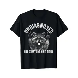 GGOR Funny Undiagnosed But Something Ain't Right Raccoon Graphic Big & Tall Sizes, Unisex Casual N Tee with Humorous Mental Health Design, Comfortable Round Neck Short Sleeve Shirt for, Summer Casual Suit Outfit, Suitable for Parties and Festival Gifts