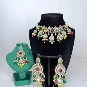 Bollywood/Desi Navya Elegant Kundan Choker Set with Matching Earrings and Tikka for Festive Wear Featuring Intricate Design