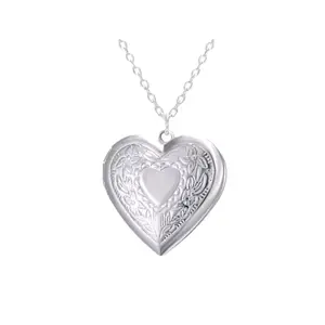 Heart-Shaped Locket Necklace 20" Chain Length 1.2" Size 8g Weight Silver Tone