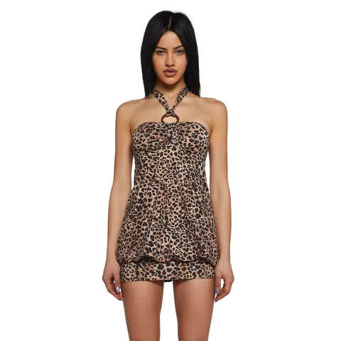 Y2K Bubble Mini Dress - Leopard