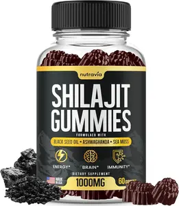 Shilajit Gummies - 3 in 1 with Sea Moss, Black Seed Oil, Ashwagandha - Natural Formula Shilajit Supplement 85+ Trace Minerals, Pure Himalayan Shilajit Gold Gomitas De Shilajit, USA Made (60 Gummies) Nutravia Healthcare Dietary Artificial